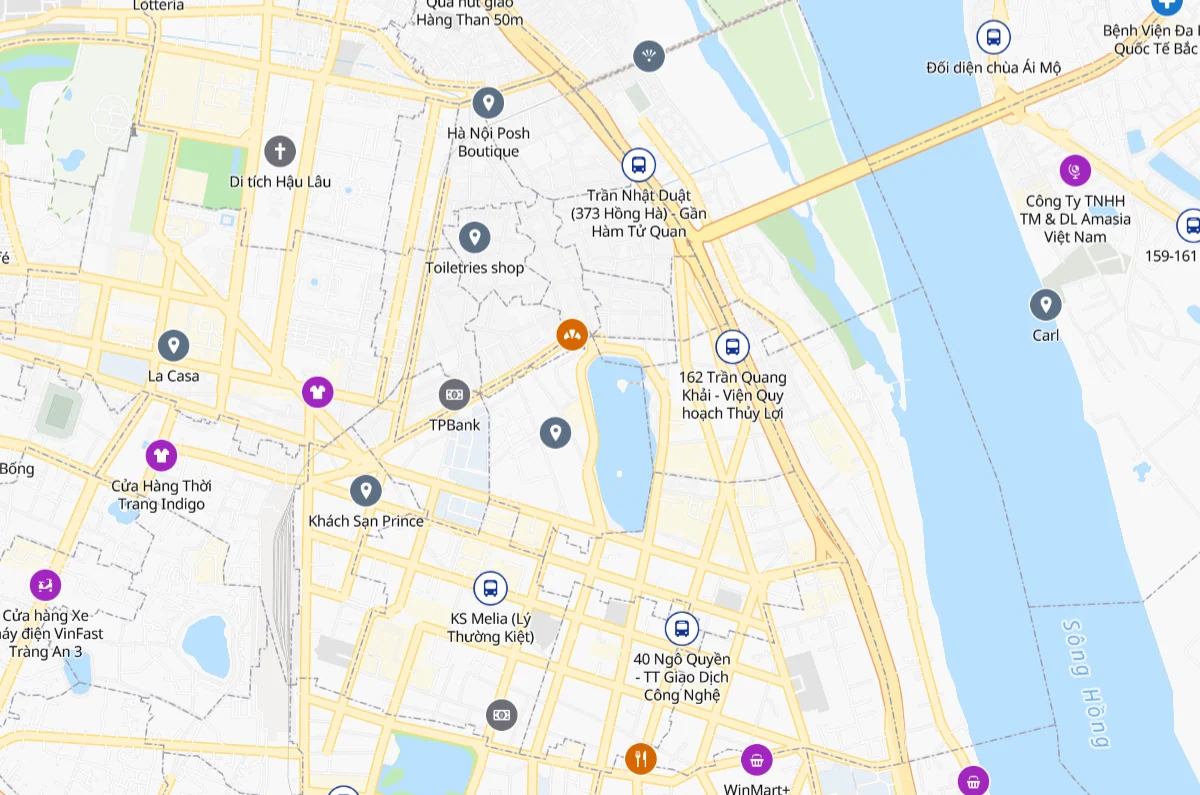 Ảnh bản đồ và các địa điểm quanh Hồ Hoàn Kiếm từ GMap Playground.