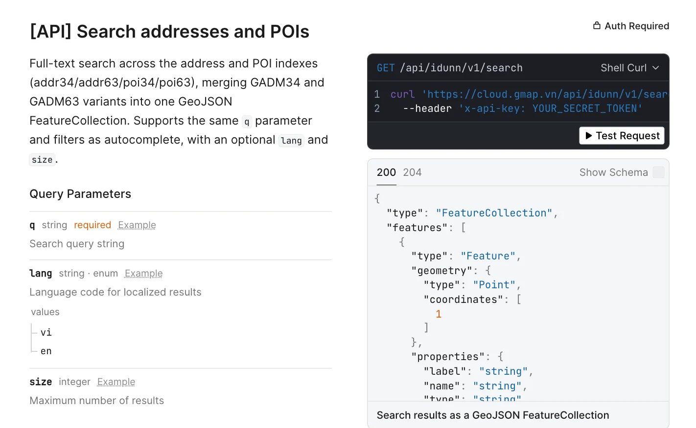 API reference preview: endpoints, parameters, authentication and responses.