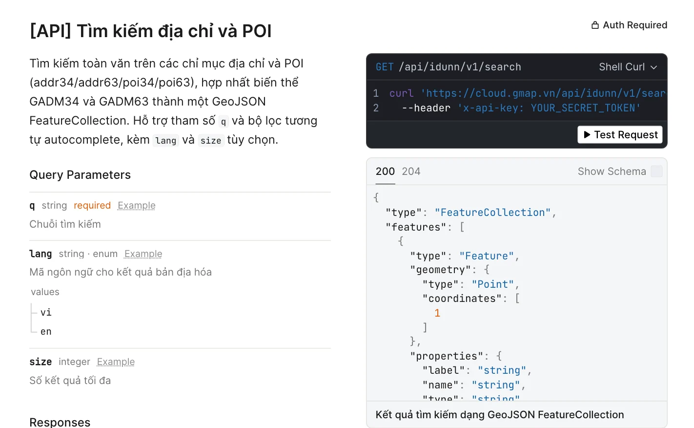 Ảnh minh họa tài liệu API: endpoint, tham số, xác thực và phản hồi.